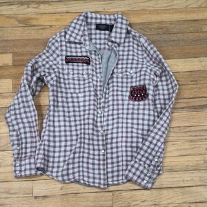 Harley-Davidson Gray and Red Plaid Shirt